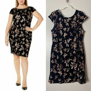 NWT CALVIN KLEIN DRESS 20W BLACK GOLD SEQUINS VELVET HOLIDAYS FESTIVE
